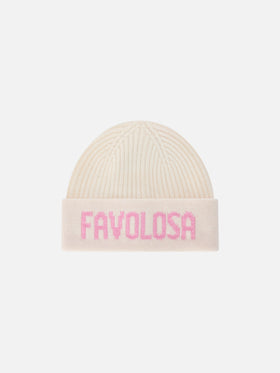Gorro beanie Benjie off white con lettering Favolosa 