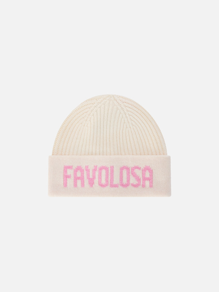 Off white Benjie beanie with Favolosa lettering