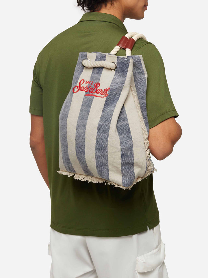 Rucksack aus Canvas „Boat“ mit weiß-blauem Streifenmuster