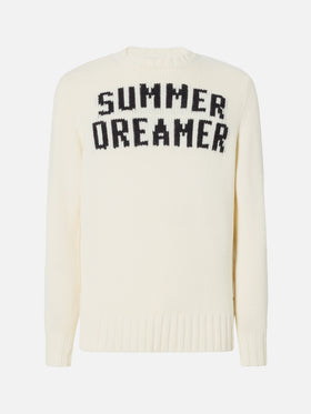 White crewneck Bombardino with summer dreamers jacquard