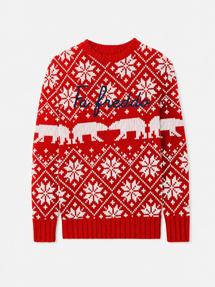 Red Bombardino crewneck sweater with Fa Freddo lettering