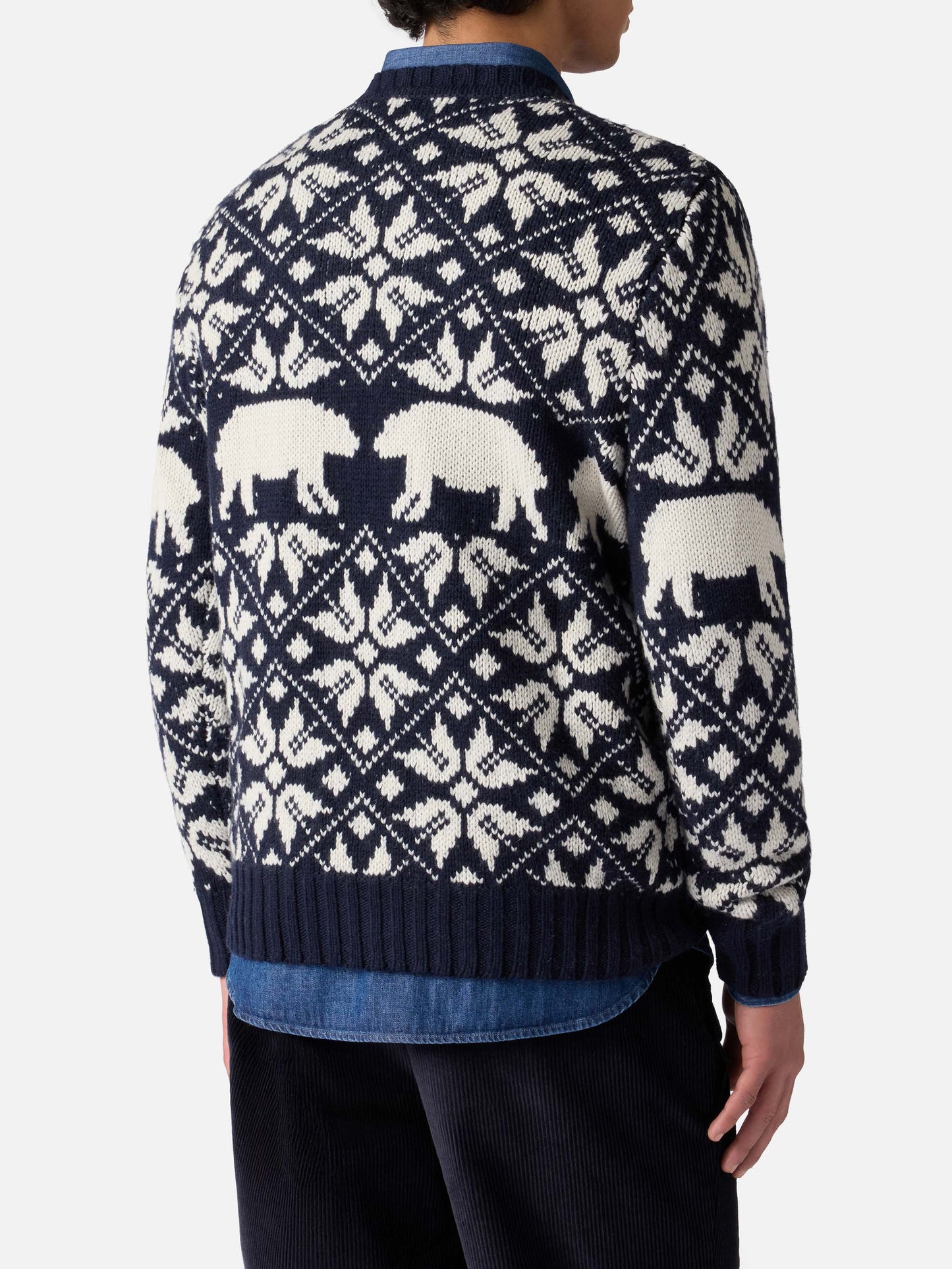 Herrenpullover Bombardino mit norwegischem Jacquard und Fa Freddo-Stickerei