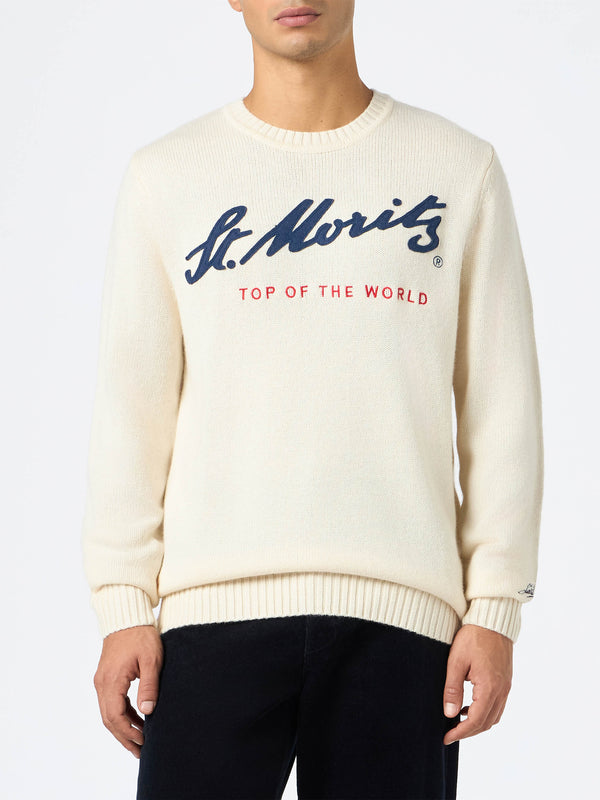 Weißer Herrenpullover Bombardino mit St. Moritz Top of the World-Aufdruck | ST. MORITZ TOP OF THE WORLD SPECIAL EDITION