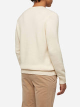 White sweater Bombardino Light with Engadina skiers jacquard