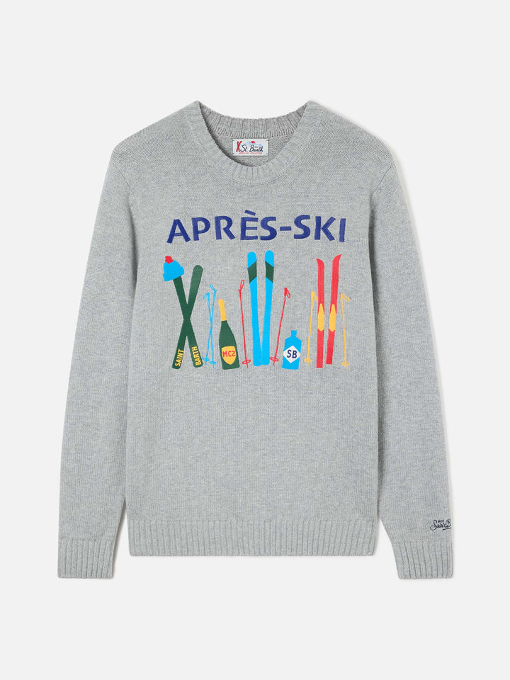 Pull en maille col rond Grey Bombardino Light avec intarsia et broderie Après Ski 