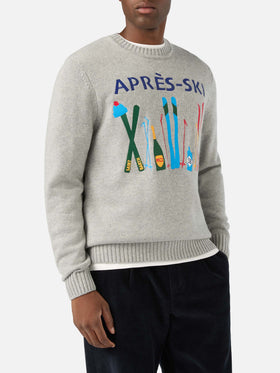 Pull en maille col rond Grey Bombardino Light avec intarsia et broderie Après Ski 