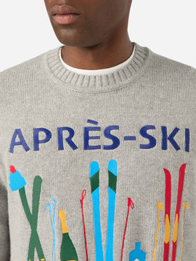 Pull en maille col rond Grey Bombardino Light avec intarsia et broderie Après Ski 