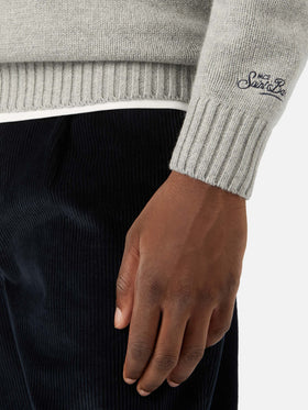 Pull en maille col rond Grey Bombardino Light avec intarsia et broderie Après Ski 