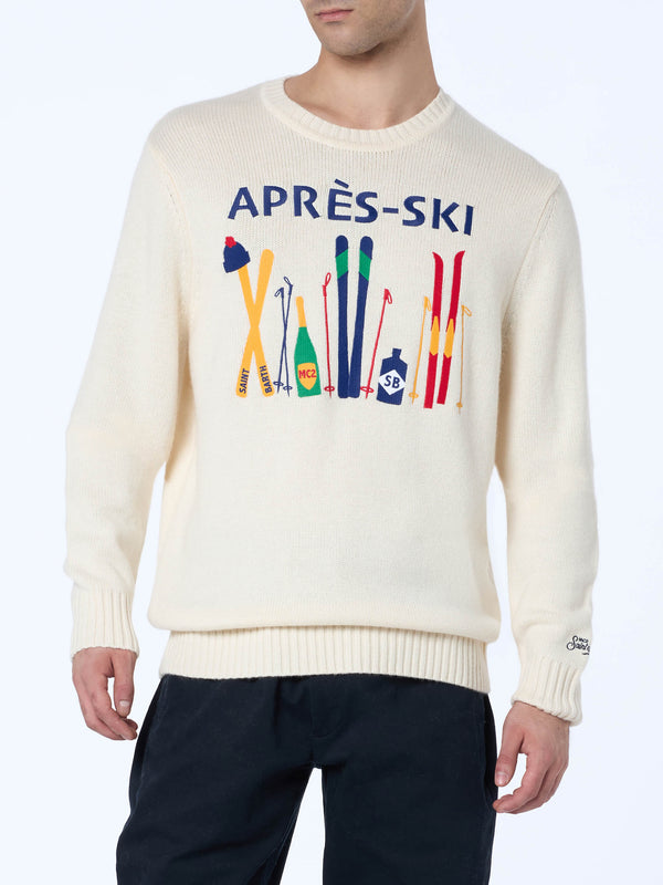 Weißer Herrenpullover Bombardino mit Après-Ski-Stickerei