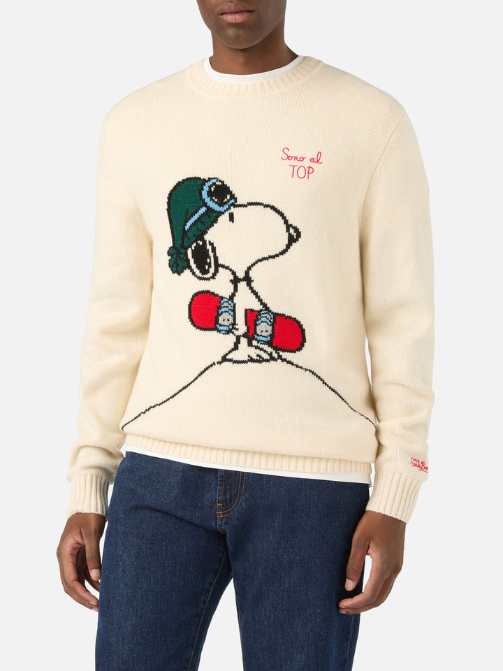 Maglia girocollo Bombardino Light panna con intarsio e ricamo Snoopy | Special edition