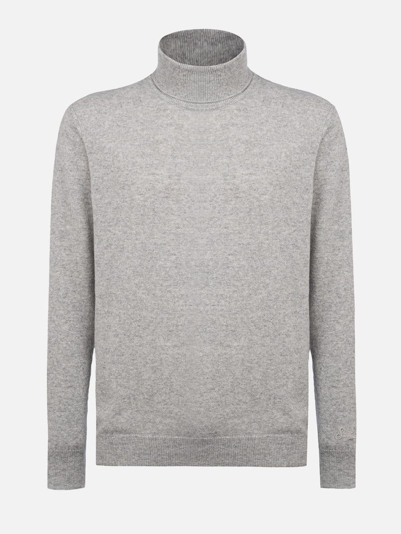 Man mélange grey blended cashmere turtleneck sweater Bond