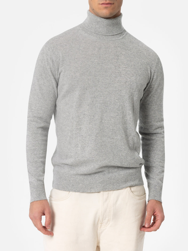 Man mélange grey blended cashmere turtleneck sweater Bond