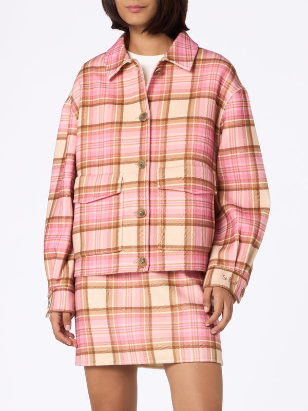 Camicia corta da donna Bonnibell con stampa tartan rosa