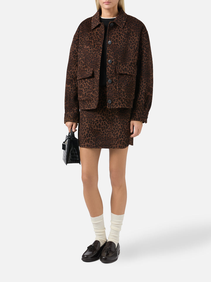 Bonnibell cropped jacket in double fabric with leopard print