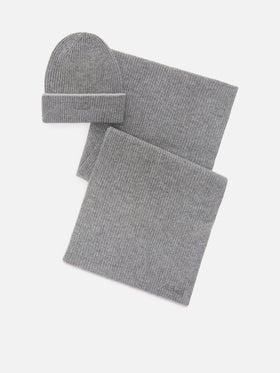 Grey wool beanie and scarf set