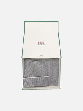 Grey wool beanie and scarf set