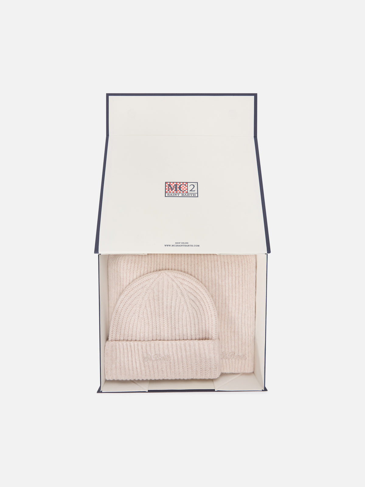 Conjunto de gorro y bufanda de cachemira beige 