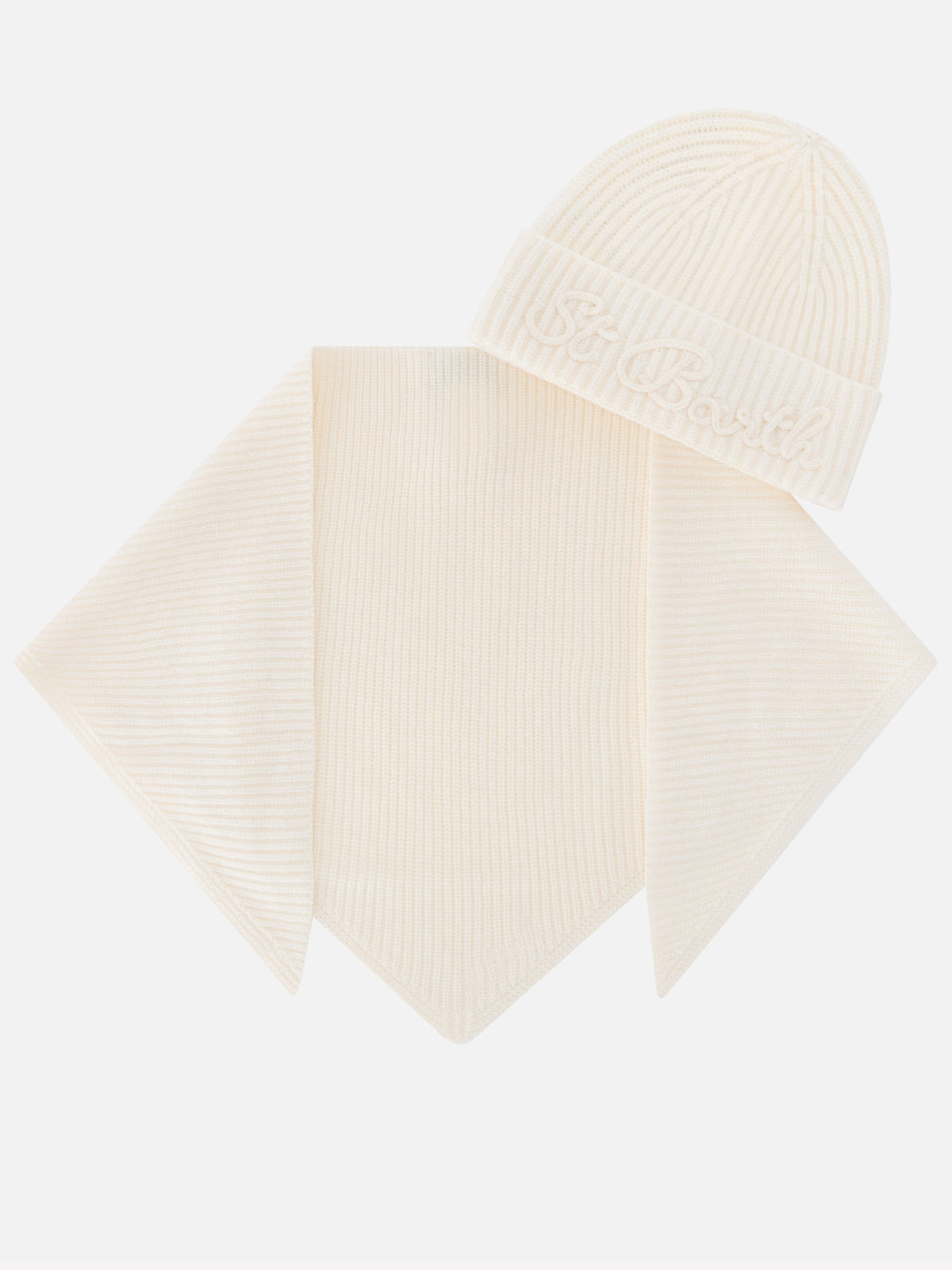 Set berretto e scaldacollo con cappuccio in lana off white