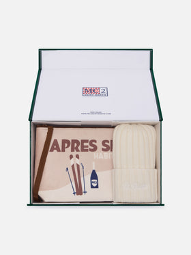 Conjunto de Pochette con estampado Après Ski y gorro beanie beige 