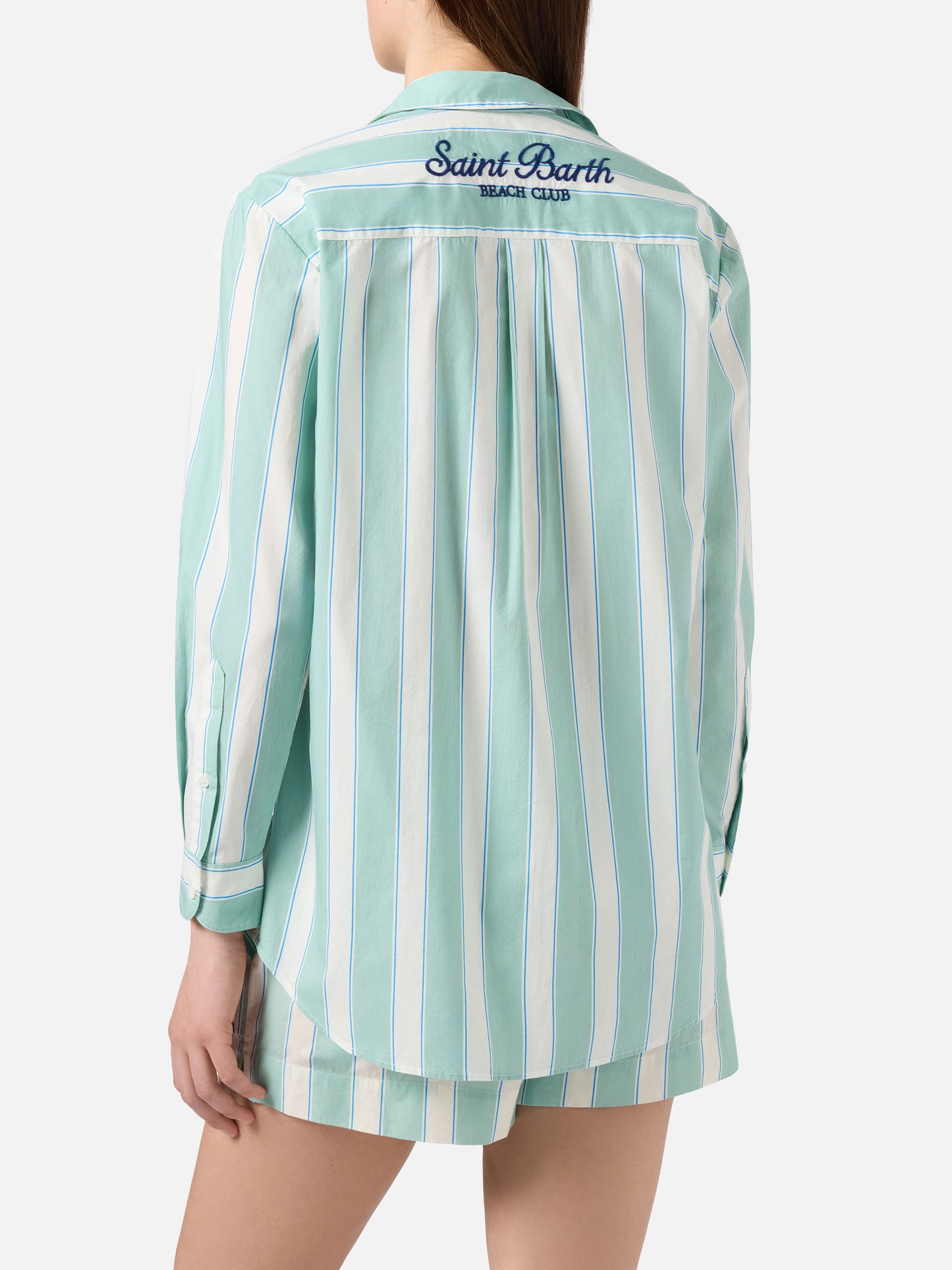 Brigitte cotton shirt with green stripes and Sport Club embroidery