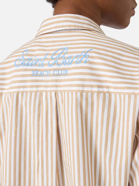 Brigitte cotton shirt with beige stripes and Sport Club embroidery