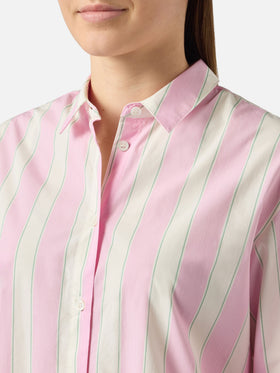 Brigitte cotton shirt with pink stripes and Sport Club embroidery