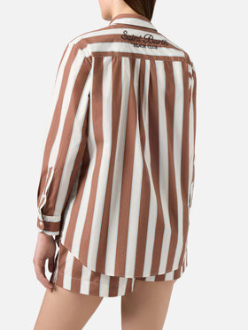 Brigitte cotton shirt with brown stripes and Sport Club embroidery