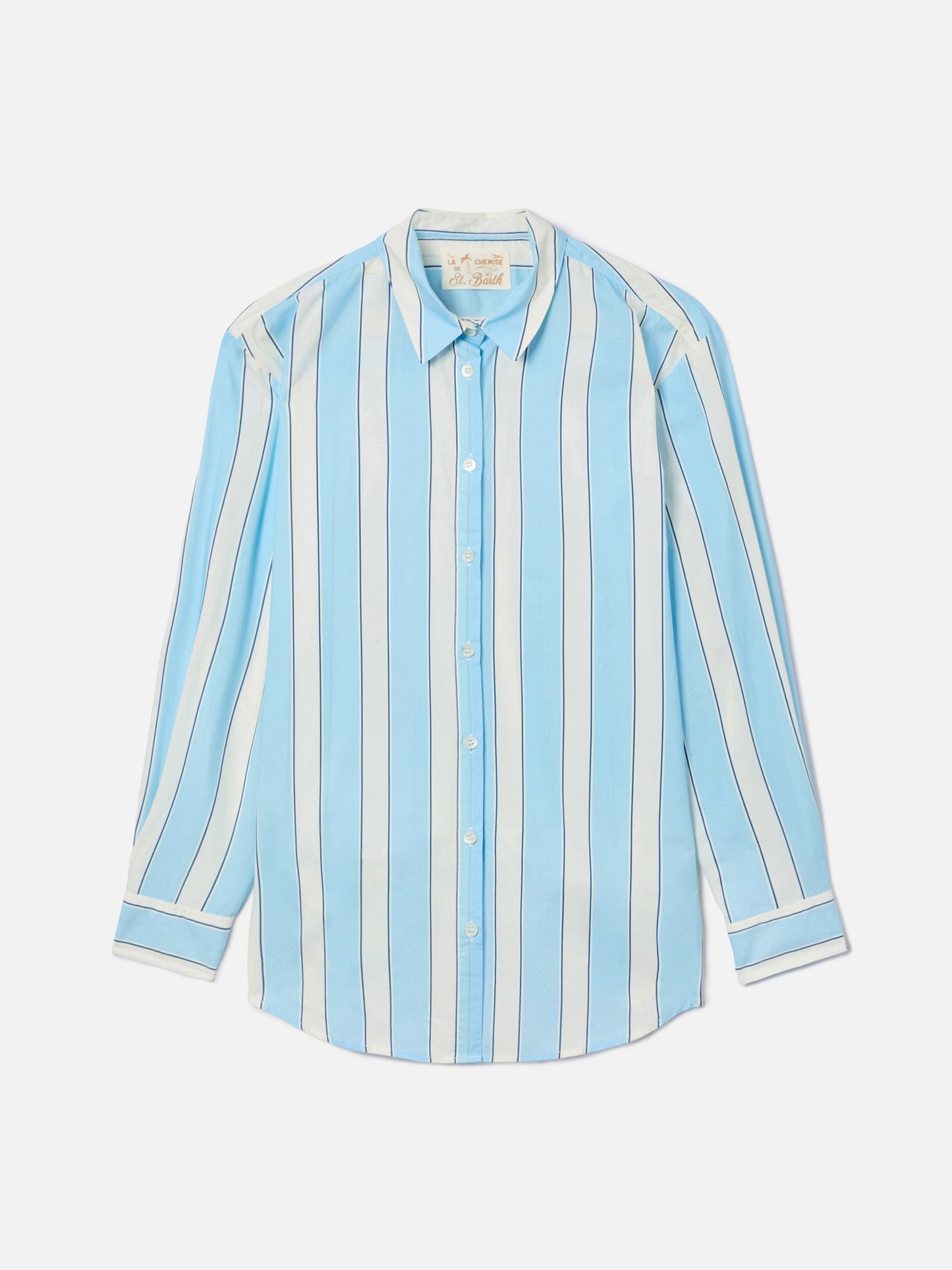 Brigitte cotton shirt with light blue stripes and Sport Club embroidery