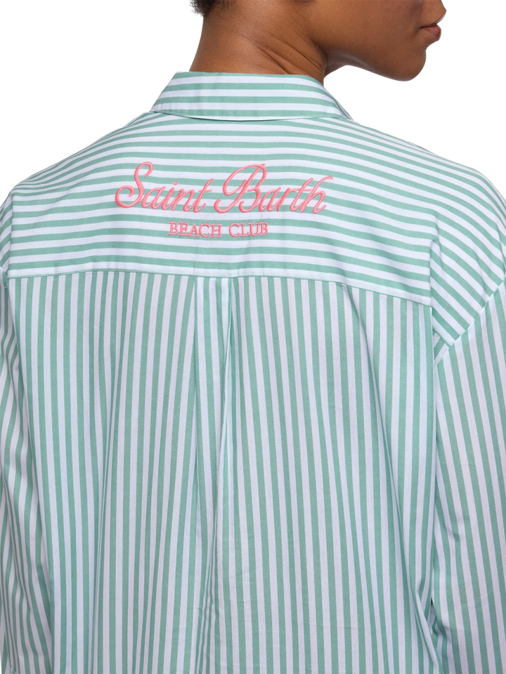 Brigitte striped-print cotton shirt with Saint Barth beach club embroidery