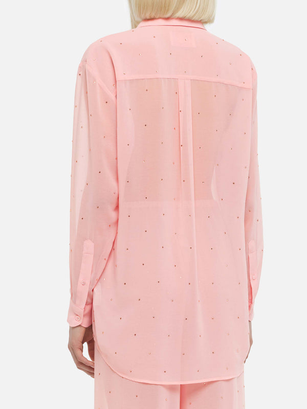 Brigitte camicia in georgette rosa con strass