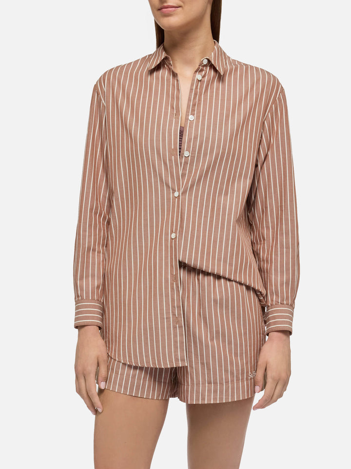 Brigitte striped-print cotton shirt with Saint Barth beach club embroidery