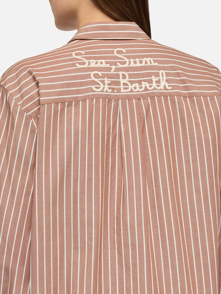 Baumwollhemd Brigitte mit Streifenmuster und Saint Barth Beach Club-Stickerei