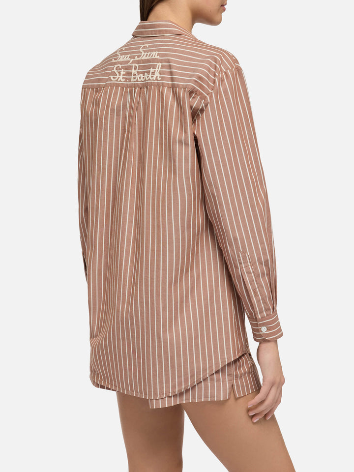 Brigitte striped-print cotton shirt with Saint Barth beach club embroidery