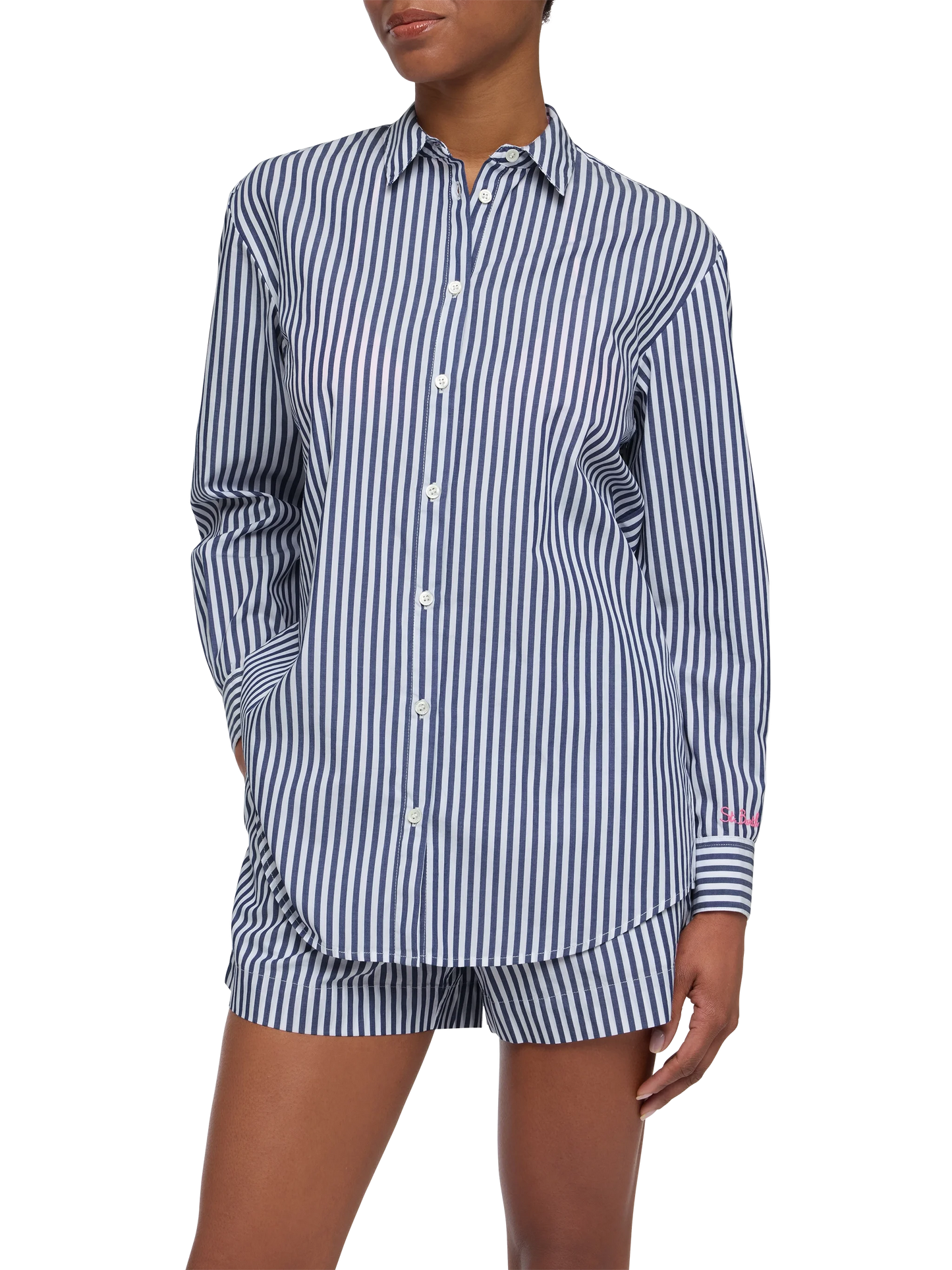 Brigitte camicia in cotone a righe con ricamo Saint Barth Beach Club