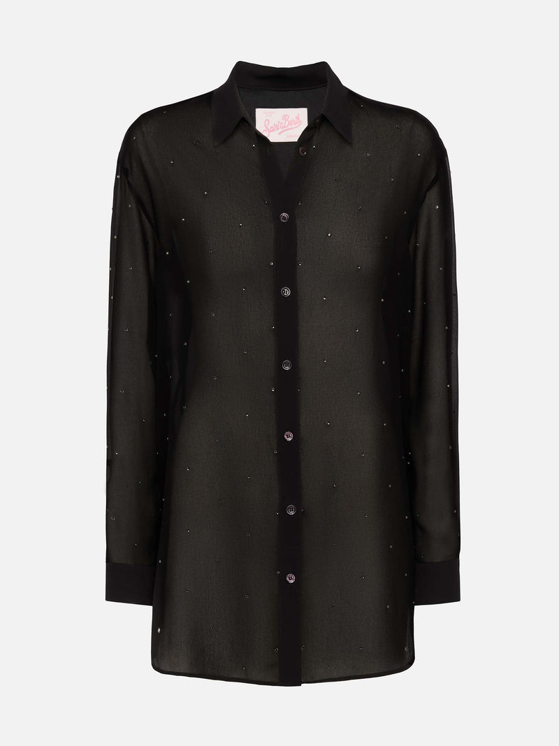 Brigitte black georgette shirt with rhinestone embellishments