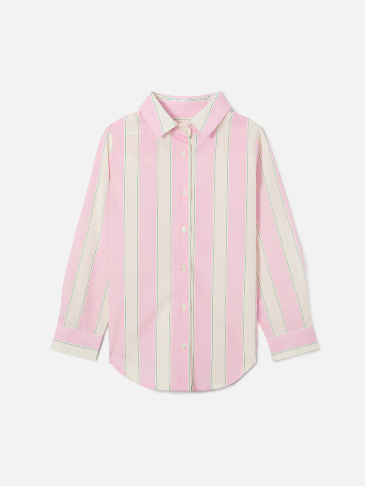 Camicia Mini Brigitte in popeline di cotone a righe bianche, rosa e verdi