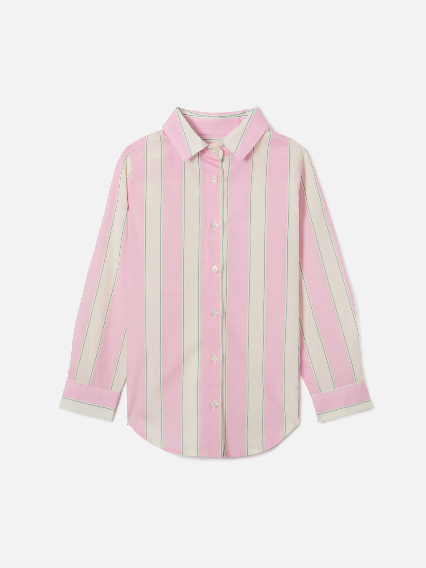 Mini Brigitte Shirt in striped cotton poplin in white, pink and green