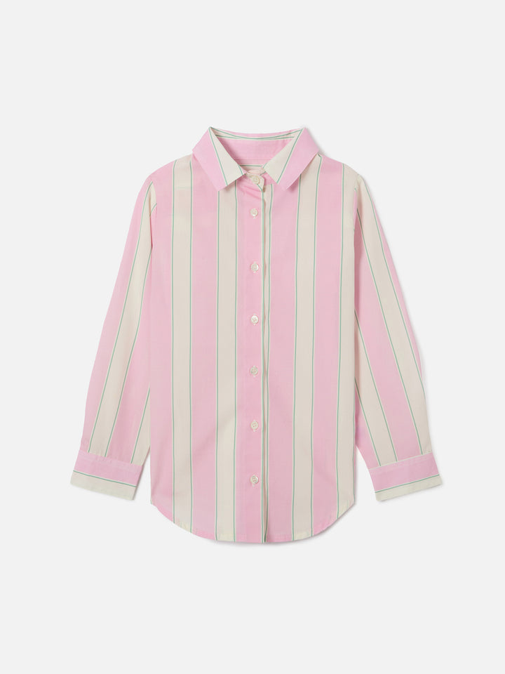 Camicia Mini Brigitte in popeline di cotone a righe bianche, rosa e verdi