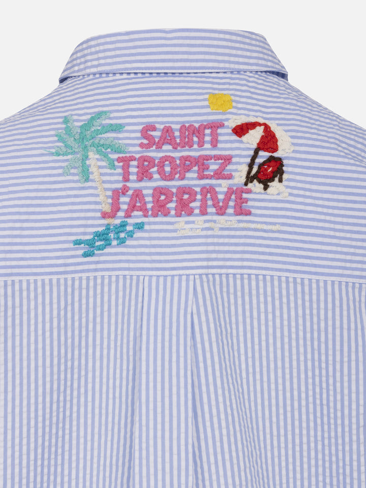 Girl striped print seersucker over shirt Mini Brigitte - MC2 Saint Barth