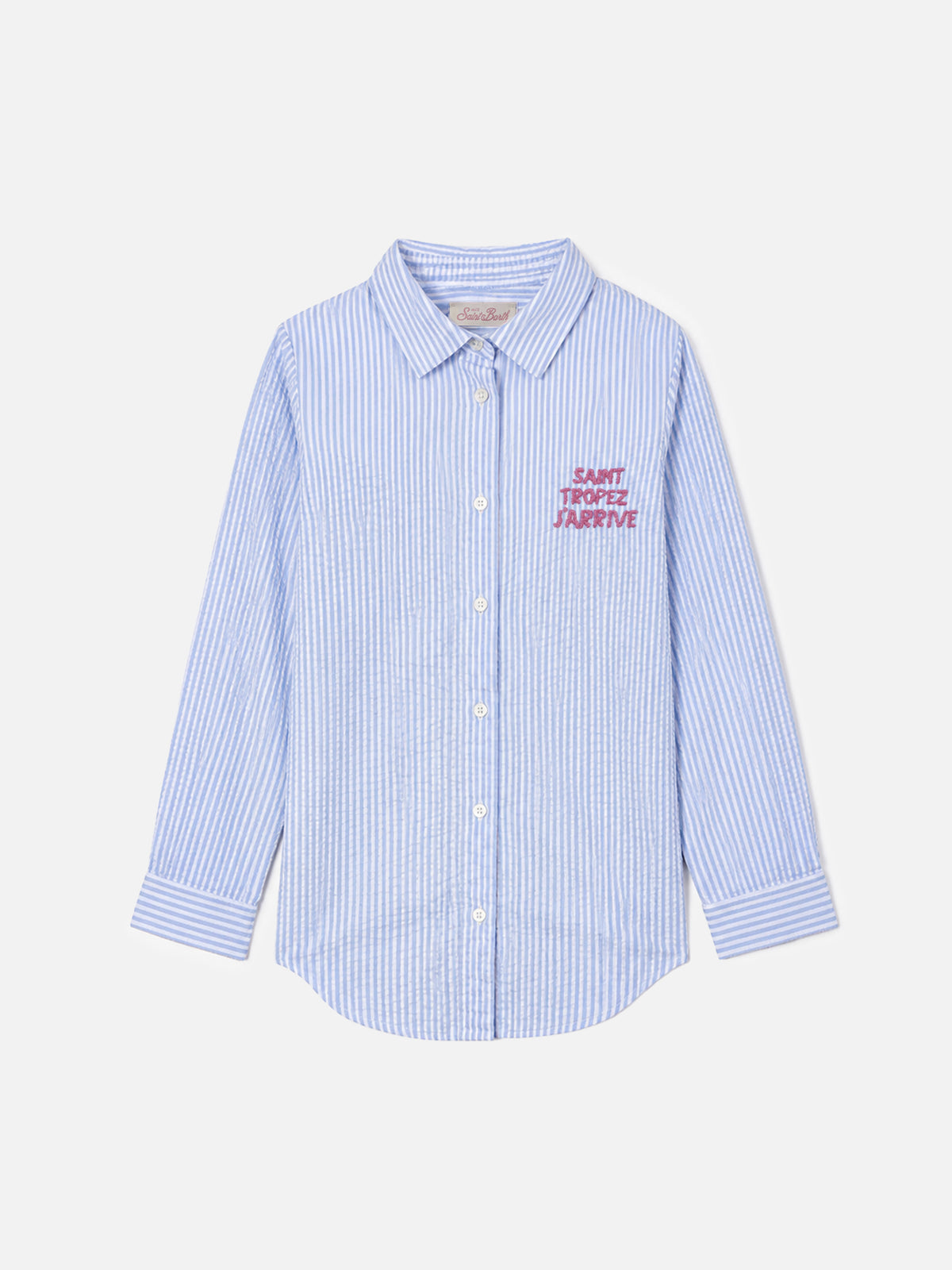 Camicia over da bambina in seersucker con stampa rigata Mini Brigitte