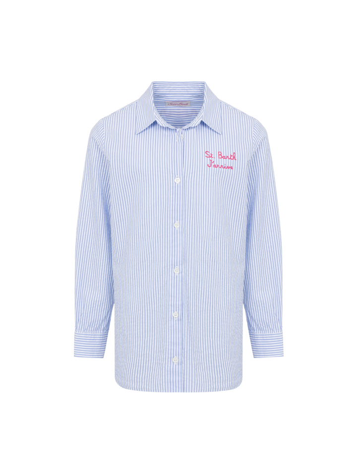 Mini Brigitte light blue striped seersucker shirt with Snoopy print | SNOOPY PEANUTS® SPECIAL EDITION