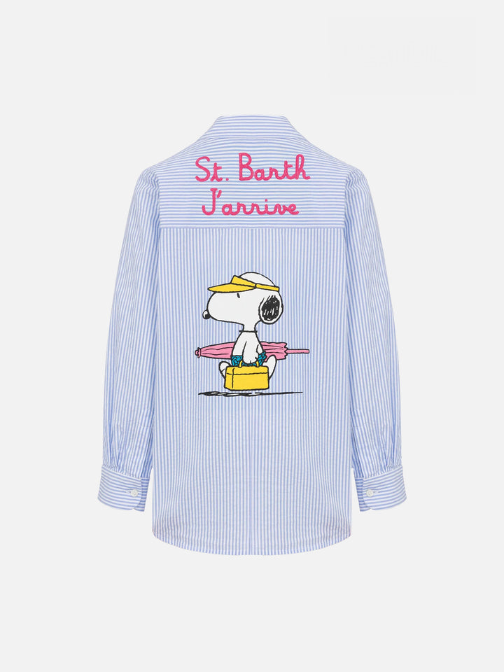 Mini Brigitte light blue striped seersucker shirt with Snoopy print | SNOOPY PEANUTS® SPECIAL EDITION