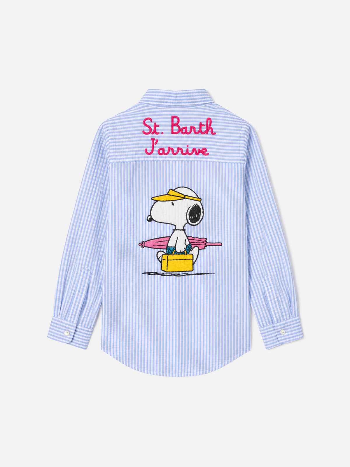 Light blue Mini Brigitte Embry striped seersucker shirt with Snoopy print | Special edition