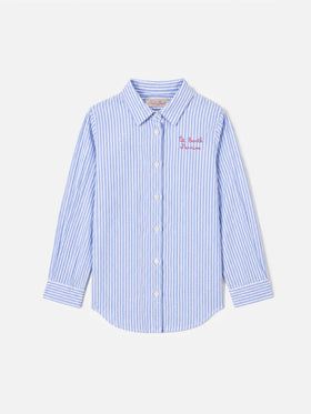 Light blue Mini Brigitte Embry striped seersucker shirt with Snoopy print | Special edition