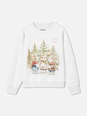 Sudadera de cuello redondo para niña Briony con estampado de conejo y bordado 