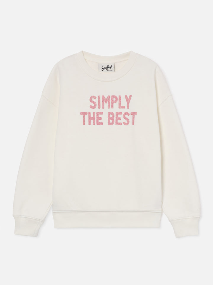 Weißes Sweatshirt aus Briony Baumwollmischung mit „Simply The Best“-Glitzerprint 