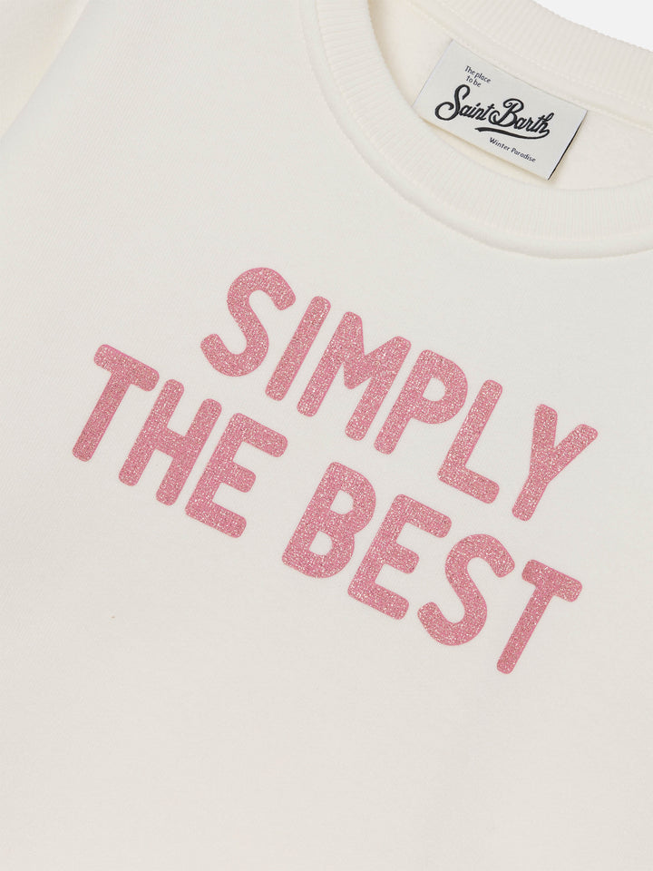 Weißes Sweatshirt aus Briony Baumwollmischung mit „Simply The Best“-Glitzerprint 