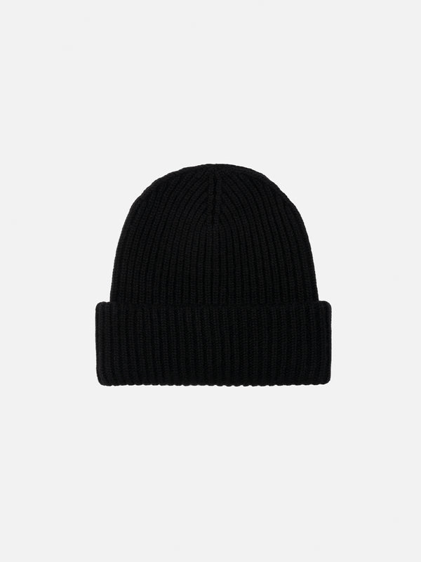 Schwarze gerippte Beanie-Mütze für Kinder, Beere, mit Saint Barth-Patch