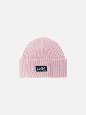Berry Jr ribbed cashmere-blend beanie in pink with St. Barth embroidery