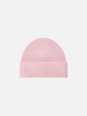 Rosa Berry-Beanie mit Logo-Patch 